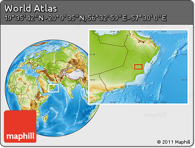 Physical Location Map of the Area around 19° 52' 38" N, 57° 1' 29" E