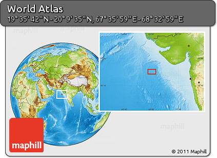 Physical Location Map of the Area around 19° 52' 38" N, 68° 4' 29" E