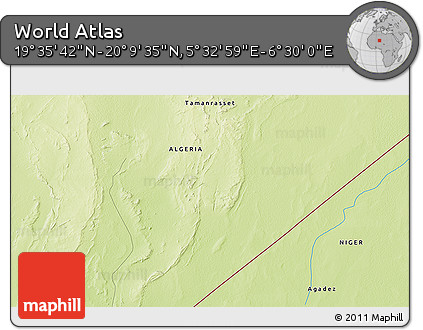 Physical 3D Map of the Area around 19° 52' 38" N, 6° 1' 30" E