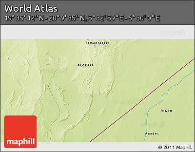 Physical 3D Map of the Area around 19° 52' 38" N, 6° 1' 30" E