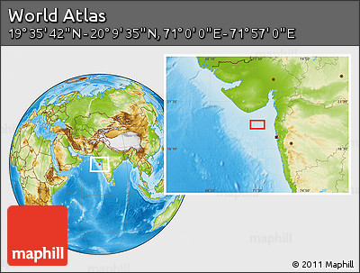 Physical Location Map of the Area around 19° 52' 38" N, 71° 28' 29" E