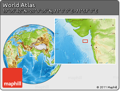 Physical Location Map of the Area around 19° 52' 38" N, 71° 28' 29" E