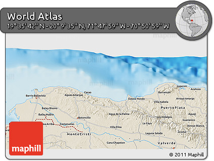 Shaded Relief 3D Map of the Area around 19° 52' 38" N, 71° 19' 29" W
