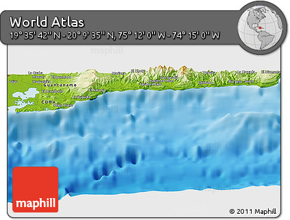 Physical Panoramic Map of the Area around 19° 52' 38" N, 74° 43' 29" W