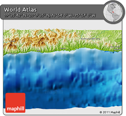 Physical 3D Map of the Area around 19° 52' 38" N, 76° 25' 30" W