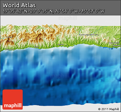 Physical 3D Map of the Area around 19° 52' 38" N, 76° 25' 30" W