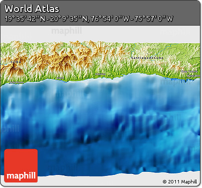 Physical 3D Map of the Area around 19° 52' 38" N, 76° 25' 30" W