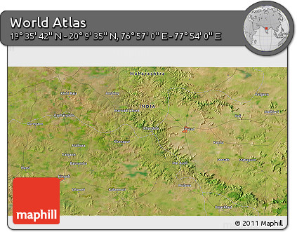Satellite 3D Map of the Area around 19° 52' 38" N, 77° 25' 30" E