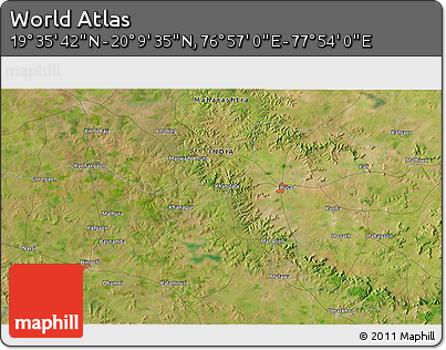 Satellite 3D Map of the Area around 19° 52' 38" N, 77° 25' 30" E