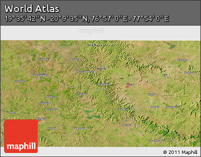 Satellite 3D Map of the Area around 19° 52' 38" N, 77° 25' 30" E
