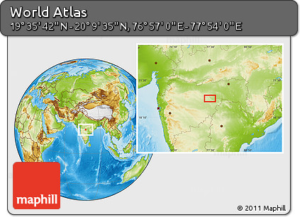 Physical Location Map of the Area around 19° 52' 38" N, 77° 25' 30" E