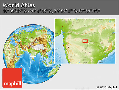 Physical Location Map of the Area around 19° 52' 38" N, 77° 25' 30" E