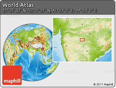 Physical Location Map of the Area around 19° 52' 38" N, 77° 25' 30" E