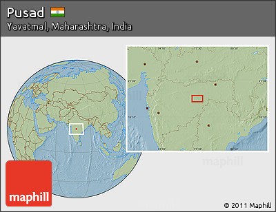 Savanna Style Location Map of Pusad, hill shading