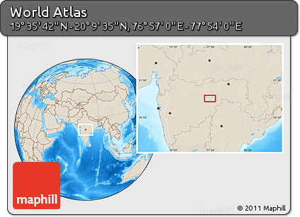Shaded Relief Location Map of the Area around 19° 52' 38" N, 77° 25' 30" E