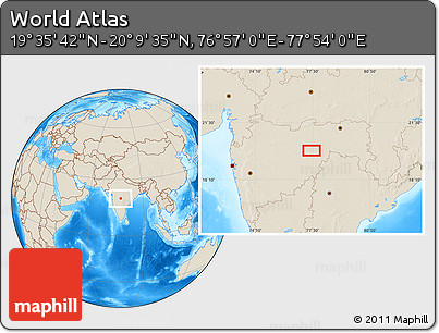 Shaded Relief Location Map of the Area around 19° 52' 38" N, 77° 25' 30" E