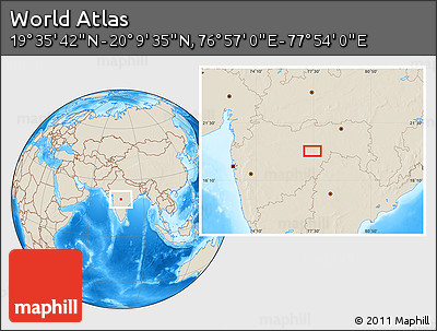 Shaded Relief Location Map of the Area around 19° 52' 38" N, 77° 25' 30" E