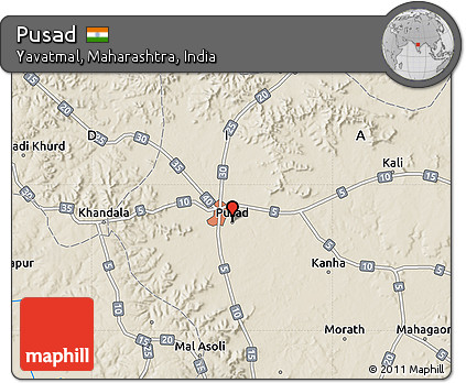 Shaded Relief Map of Pusad