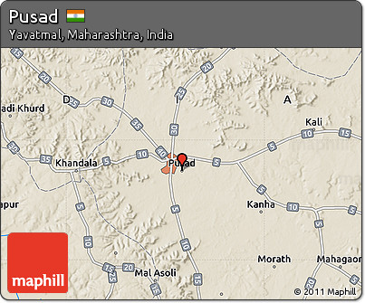 Shaded Relief Map of Pusad