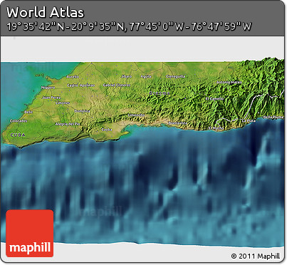 Satellite 3D Map of the Area around 19° 52' 38" N, 77° 16' 30" W