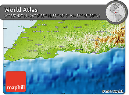Physical Map of the Area around 19° 52' 38" N, 77° 16' 30" W