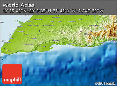 Physical Map of the Area around 19° 52' 38" N, 77° 16' 30" W