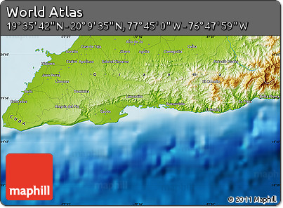 Physical Map of the Area around 19° 52' 38" N, 77° 16' 30" W