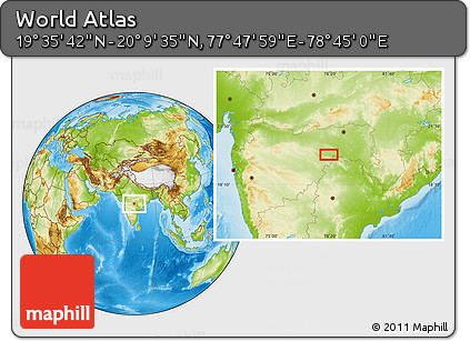 Physical Location Map of the Area around 19° 52' 38" N, 78° 16' 30" E