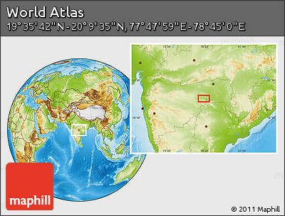 Physical Location Map of the Area around 19° 52' 38" N, 78° 16' 30" E