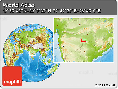 Physical Location Map of the Area around 19° 52' 38" N, 78° 16' 30" E