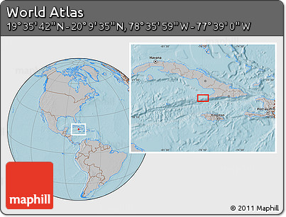 Gray Location Map of the Area around 19° 52' 38" N, 78° 7' 30" W, hill shading