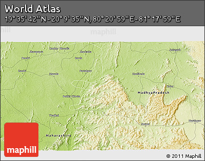 Physical 3D Map of the Area around 19° 52' 38" N, 80° 49' 29" E