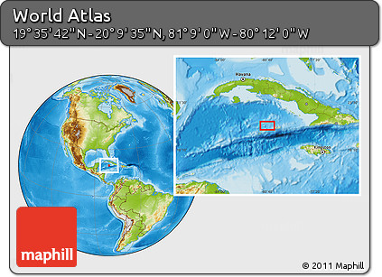 Physical Location Map of the Area around 19° 52' 38" N, 80° 40' 30" W