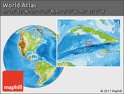 Physical Location Map of the Area around 19° 52' 38" N, 80° 40' 30" W