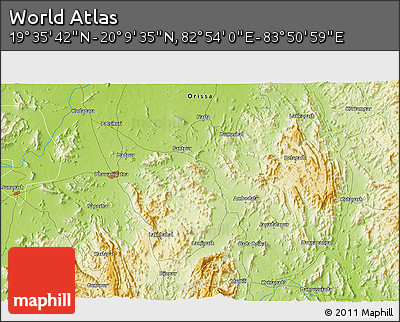 Physical 3D Map of the Area around 19° 52' 38" N, 83° 22' 30" E
