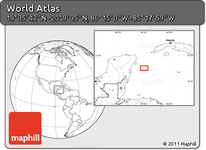 Blank Location Map of the Area around 19° 52' 38" N, 85° 46' 30" W