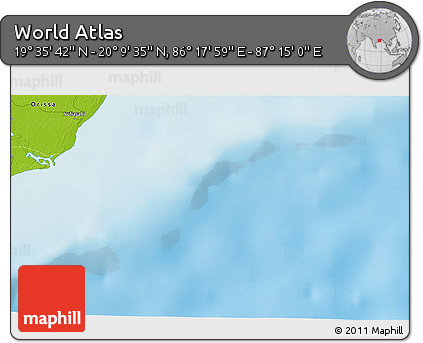 Physical 3D Map of the Area around 19° 52' 38" N, 86° 46' 30" E