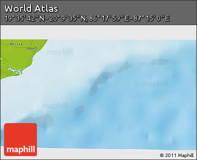 Physical 3D Map of the Area around 19° 52' 38" N, 86° 46' 30" E