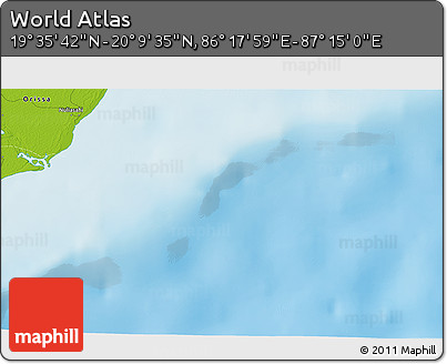 Physical 3D Map of the Area around 19° 52' 38" N, 86° 46' 30" E