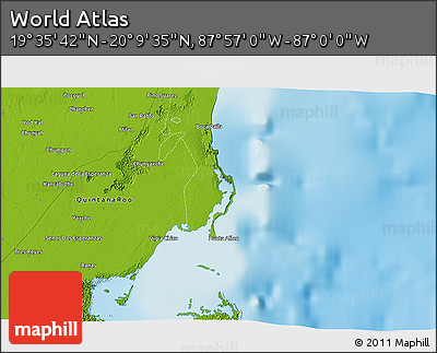 Physical 3D Map of the Area around 19° 52' 38" N, 87° 28' 29" W