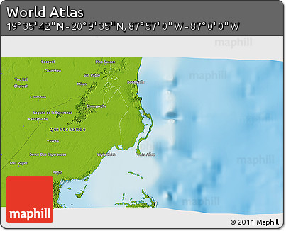 Physical 3D Map of the Area around 19° 52' 38" N, 87° 28' 29" W