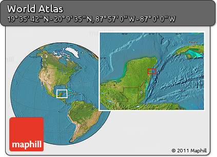 Satellite Location Map of the Area around 19° 52' 38" N, 87° 28' 29" W