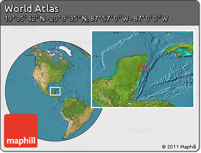 Satellite Location Map of the Area around 19° 52' 38" N, 87° 28' 29" W