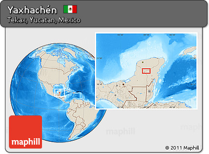 Shaded Relief Location Map of Yaxhachén