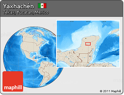 Shaded Relief Location Map of Yaxhachén