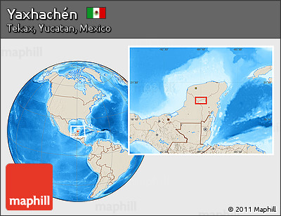 Shaded Relief Location Map of Yaxhachén