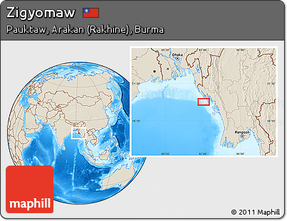 Shaded Relief Location Map of Zigyomaw