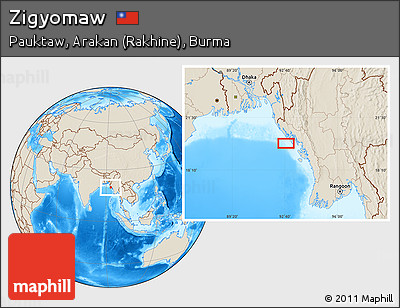 Shaded Relief Location Map of Zigyomaw