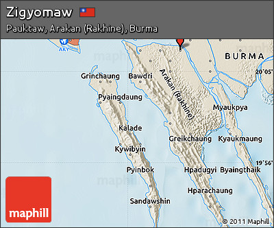 Shaded Relief Map of Zigyomaw