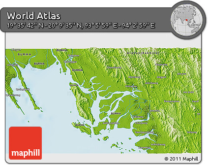 Physical 3D Map of the Area around 19° 52' 38" N, 93° 34' 29" E
